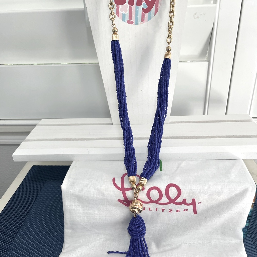 Lilly Pulitzer Blue and Gold Tassel Necklace